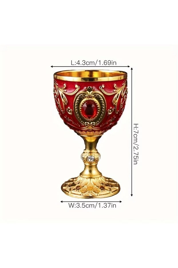 Red 1pc Timeless Embossed Metal Chalice Goblet Vintage Wine Champagne Liqueur Cup Perfect for Bars R