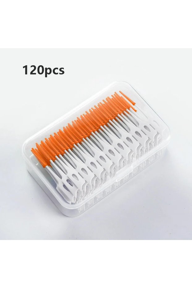 C623-orange 120pcs 40/120pcs Interdental Brush Food Grade Silicone Clean Tooth Crevices Dental Care