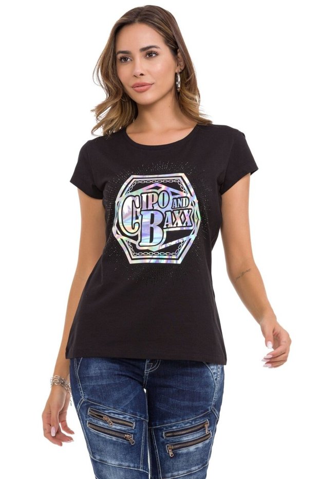 Wt342 stoned silver printed t-shirt
