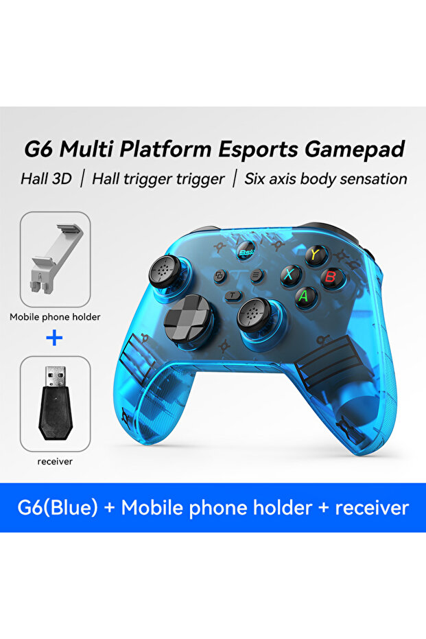 وحدة تحكم ألعاب لاسلكية G6-2.4G-Blue G6 مع زر تحكم وعصا تحكم بتقنية هول تدعم نينتندو سويتش