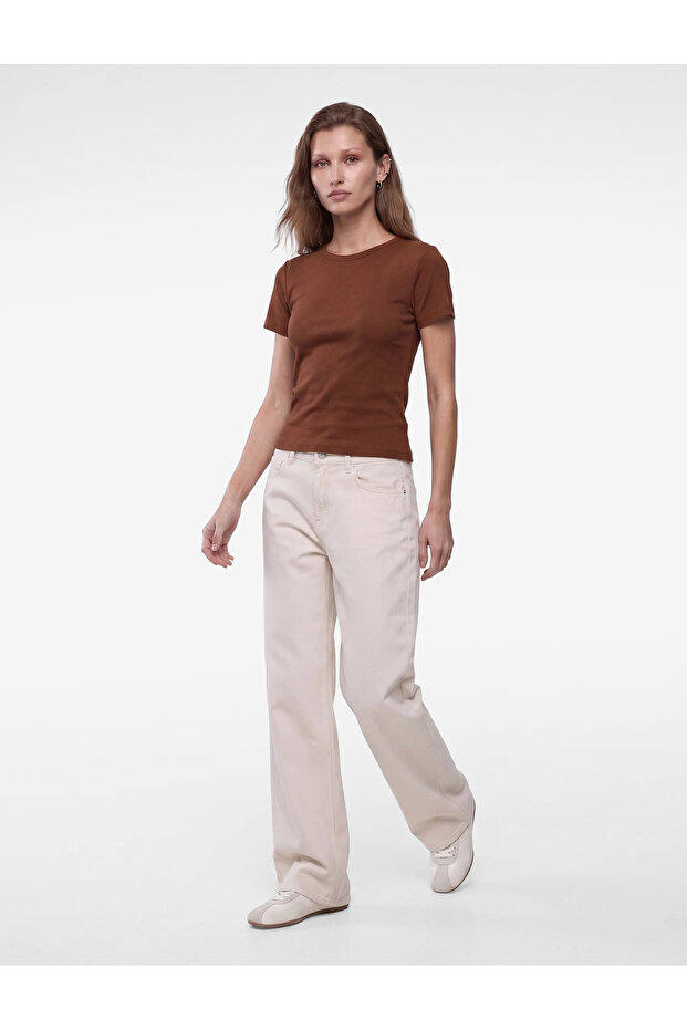 Viscose Fabric Ribbed Slim Fit Short Sleeve Crew Neck Basic T-Shirt