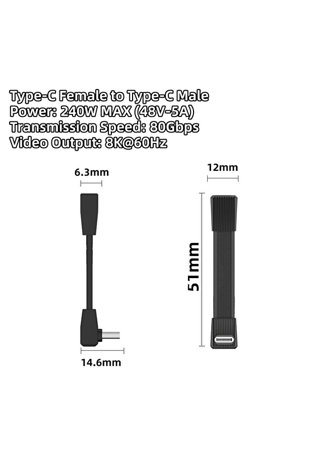 كابل USB 4.0 من النوع C إلى النوع C طراز FPC-240W-MG-HS بطول 51 مم، شحن سريع 240 واط، نقل بيانات بسرعة 80 جيجابت في الثانية، دعم 8K60Hz