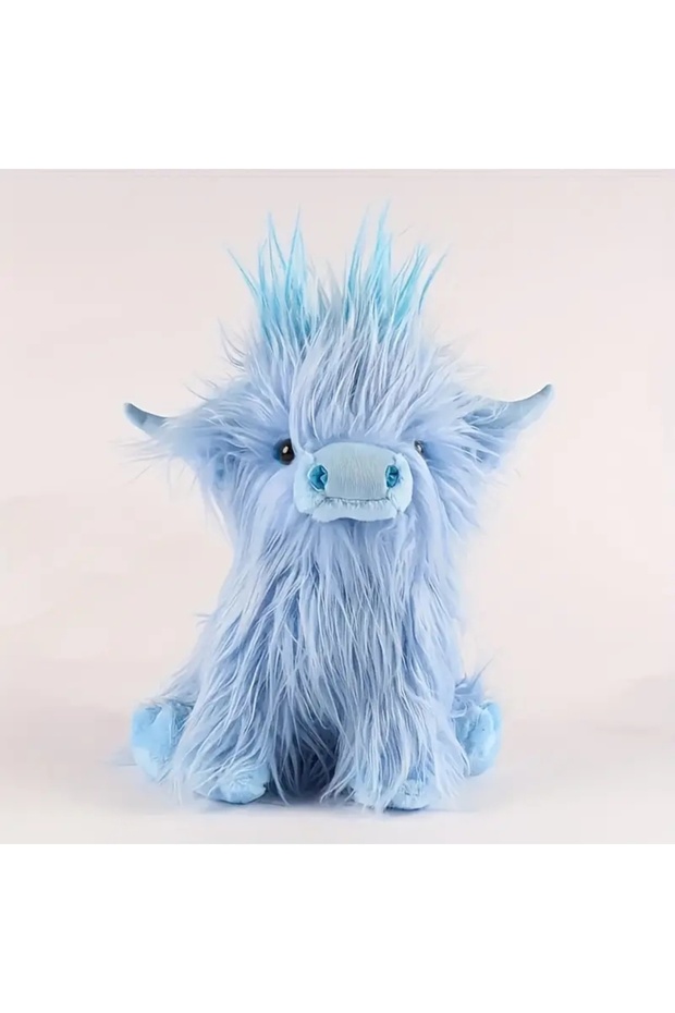 30cm Blue 30cm Simulation Kyloe Cream Highland Cow Animal Plush Doll Soft Stuffed Highland Cow Cattl