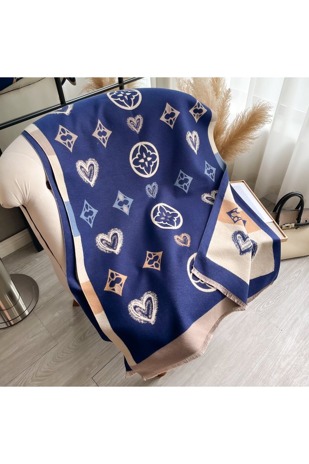 Blue Luxury Cashmere Love Scarf Winter Women Pashmina Shawls Warm Blanket Wraps Female Foulard Banda