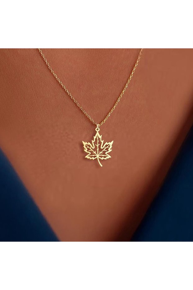 Gold 14k Gold Plated Stainless Steel Hollow Maple Leaf Pendant Necklace For Women Jewelry Accessorie