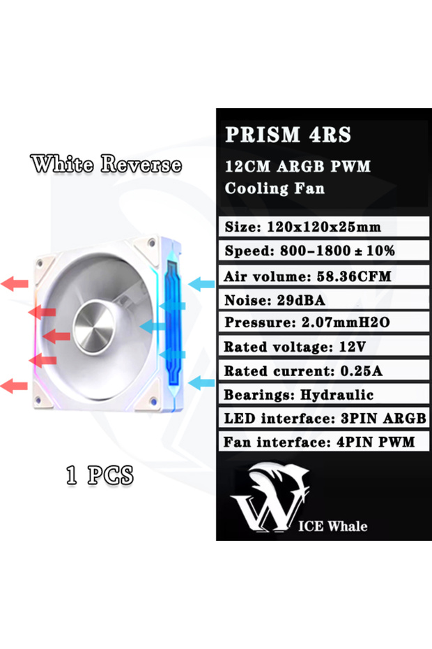 A-RGB Other WT Reverse 1PCS ICE Whale Prism 4RS ARGB PC Case Fan 120mm Infinity Mirror Design Mother