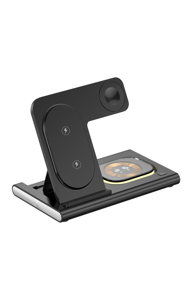 Black For Samsung 3 in 1 LED Foldable Wireless Charger Stand For S24 S23 S22 Watch 6 5 4 Ac