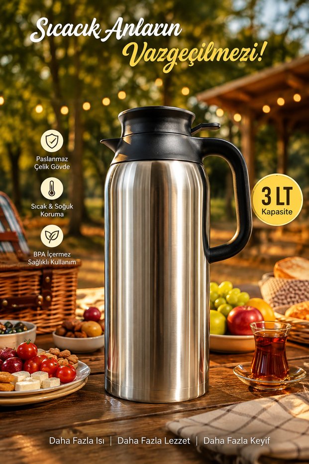 2125 Dailyserve Double Layer Stainless Steel Thermos Tea Thermos Water Thermos 3Lt