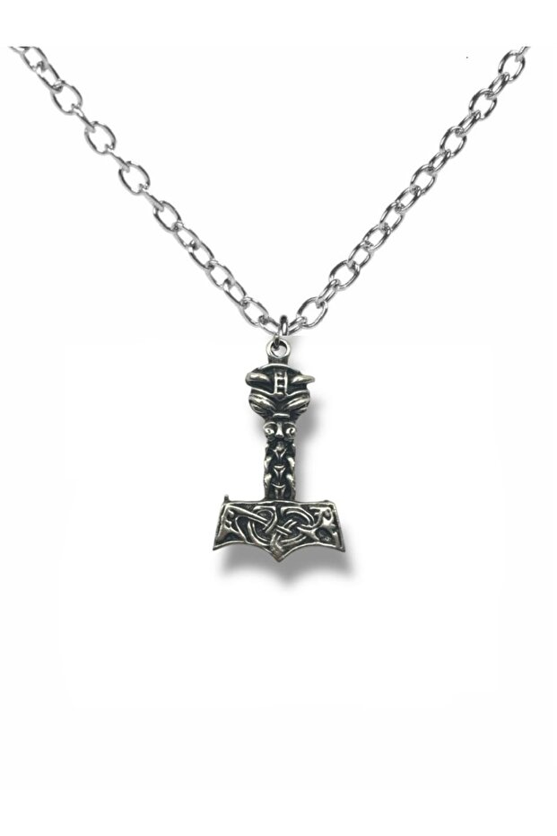 Viking Mythology Thor's Hammer (Mjölnir) Figured Unisex Necklace – with 60 cm Chain, Symbol of Power Protection