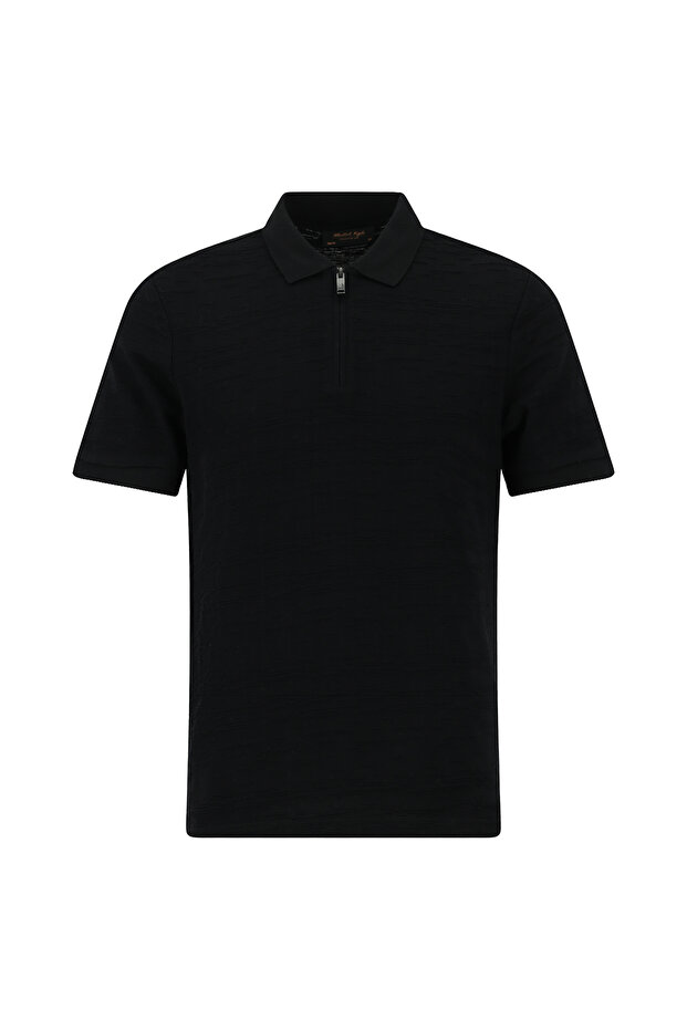 Slim Fit Slim Fit Zippered Mercerized Cotton Patterned Polo Neck T-Shirt