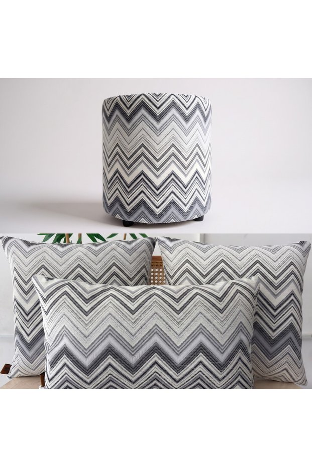 Decorative Cushion Cover, High-Quality Woven Fabric, Combination Pouf Set of 4