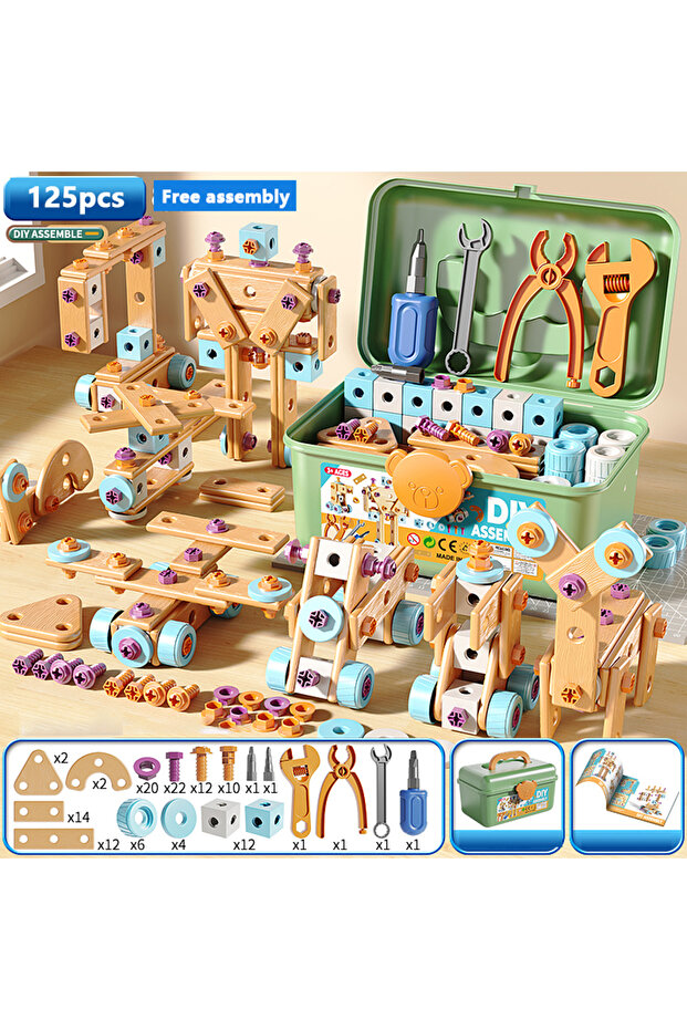 125pcs DIY Nut Hand Disassembly Assembly Puzzle Simulated Screwing Toolbox Early Educational Kids To