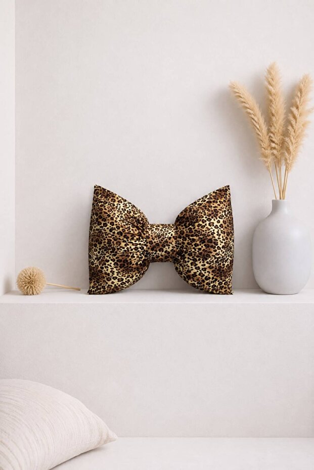 Leopard Patterned Bow Throw Pillow – 45X40 cm