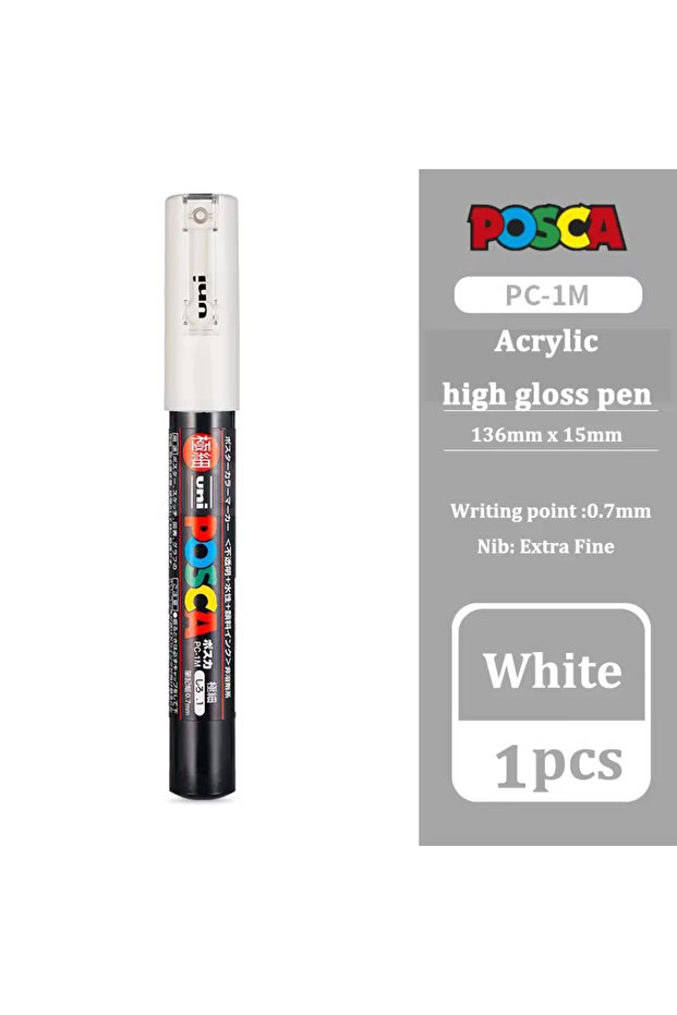 قلم ماركر أكريليك PC-1M-White من UNI POSCA باللون الأبيض والأسود والأحمر - للملصقات والإعلانات والجرافيتي، قطعة واحدة