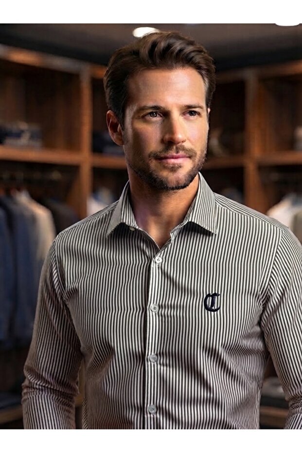Men's Long Sleeve Striped Cotton Regular Fit Premium Men's Shirt