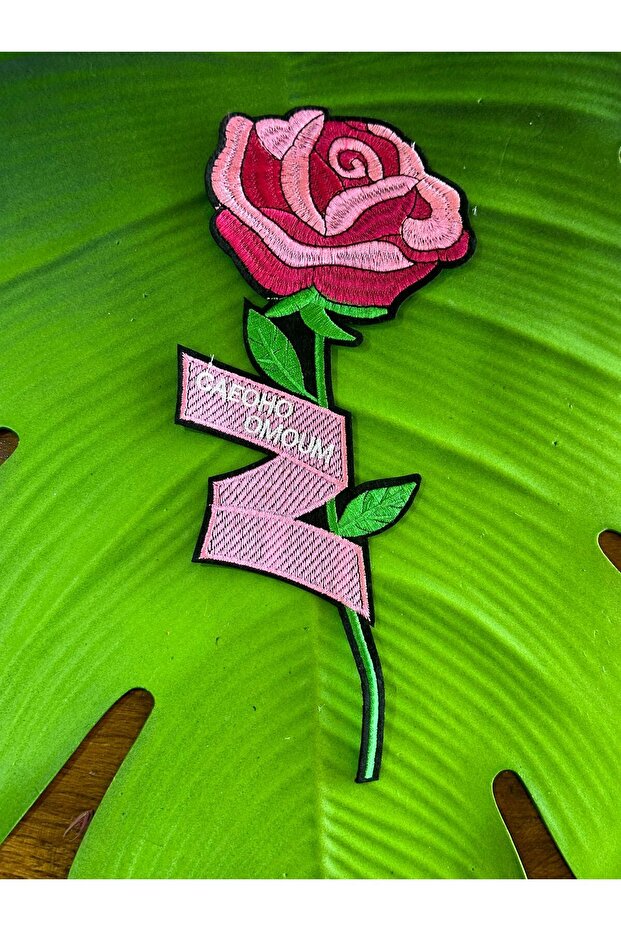 24X9 cm Iron-On Flower Embroidery Applique Pink