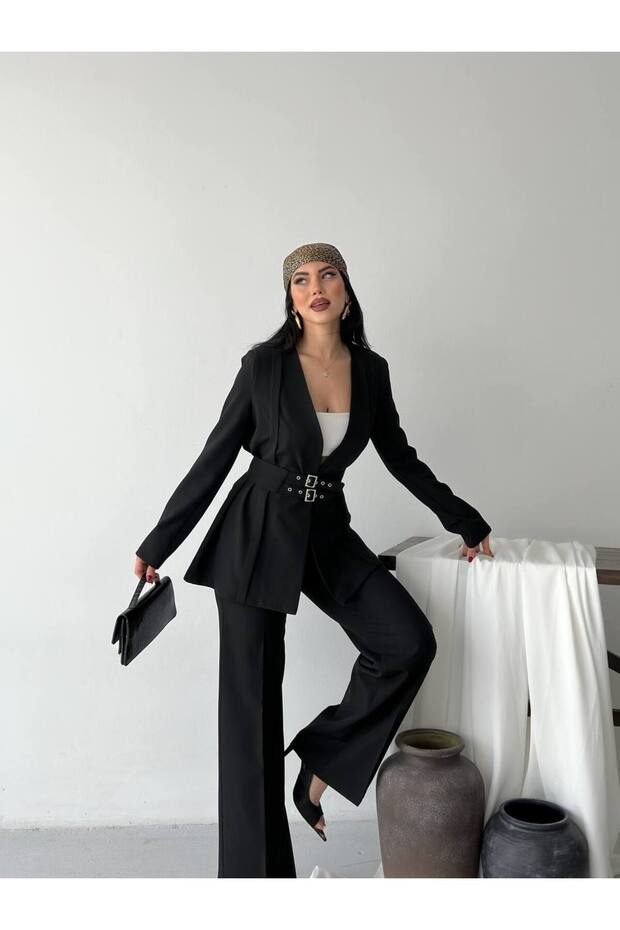 Premium Fit Kemerli Blazer Pantolon İkili Takım - 3