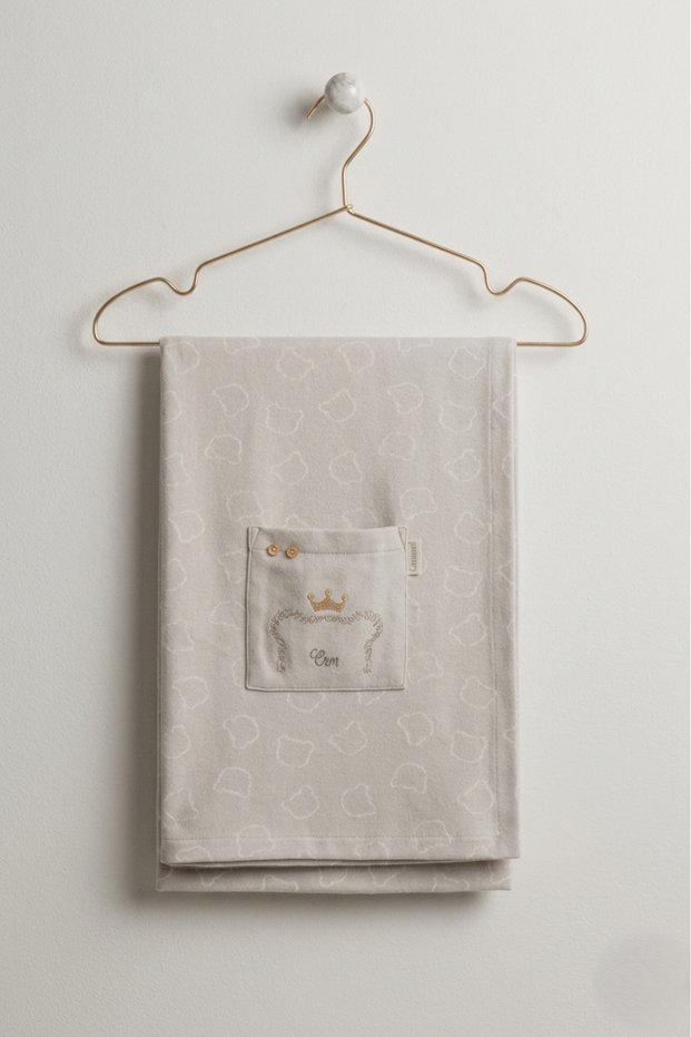 Baby Blanket with Teddy Bear Pattern and Crown Embroidery, Pocketed Cotton 80X80 cm Cover for Crib, Stroller, Bassinet, and Baby Carriage
