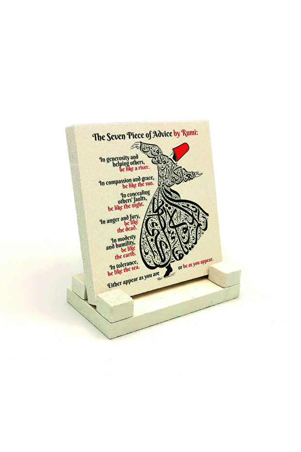 Mevlana's 7 Teachings (English) Printed Stone Tabletop 10X10 1H-7Öğüt1E