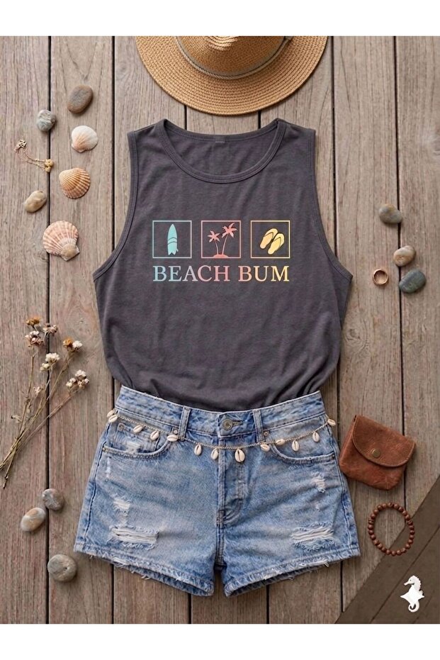 Beach Bum Printed Women's (Off Shoulder) Strappy Tshirt