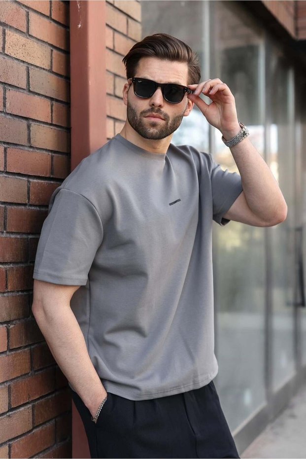 Smoked Crew Neck Oversize Men's T-Shirt E7176