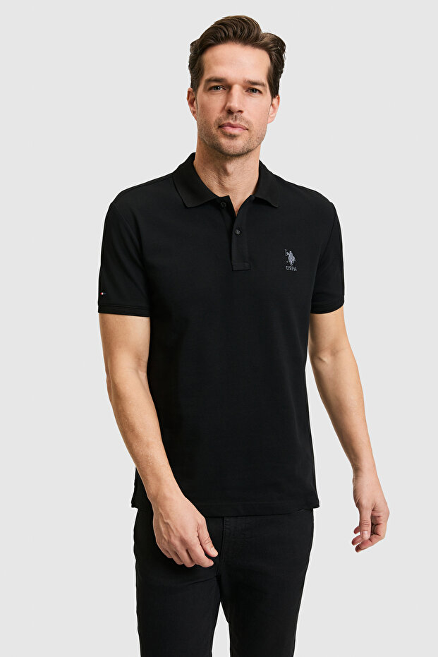 Men's Slim Fit Polo Collar Black Basic T-Shirt 50322304-Vr046