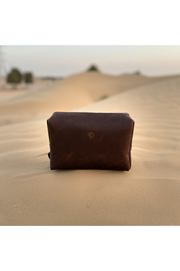 Brown Voyage Leather Travel Pouch – Full-Zip Genuine Leather Organizer for Travel Essentials
