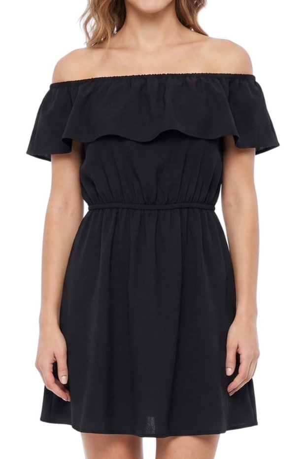Women’s Off Shoulder Floral Midi Dress – Boho Ruffle Summer Dress with Elastic Waist –Medium