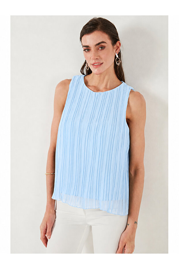 Lined Pleated Crew Neck Woven Blouse Ss26Bz0159