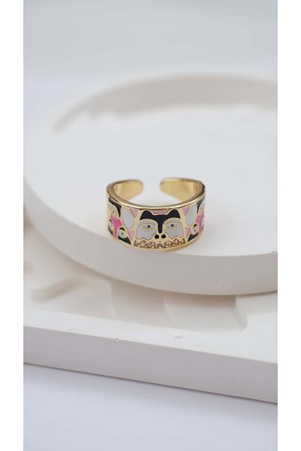 Colorful Enamel Figure Detail Adjustable Ring