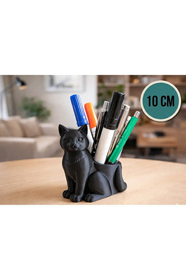 Desktop Pen Holder and Organizer with Cat Figure - 10 cm