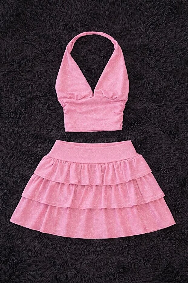 Ashley Sim Detailed Shorts Skirt Blouse Set
