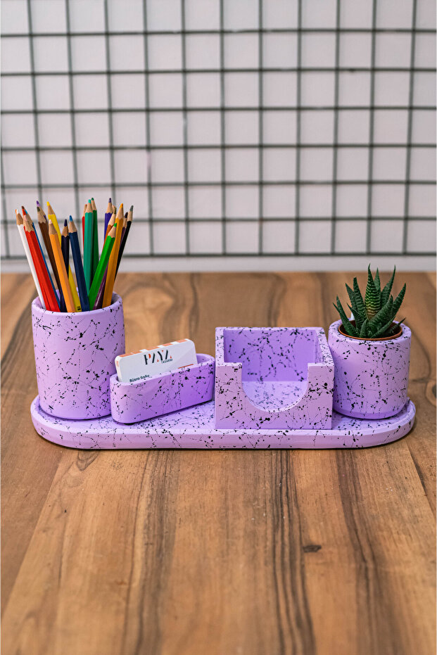 Concrete Office Set Pen Holder Pot Cactus Notebook Holder Business Card Holder Oval Tray
