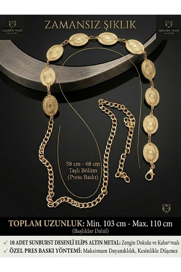Ars Luxury Tiger Eye Stone Gold Body Waist Dress Pants Chain Belt - Special Press Print Premium Collection