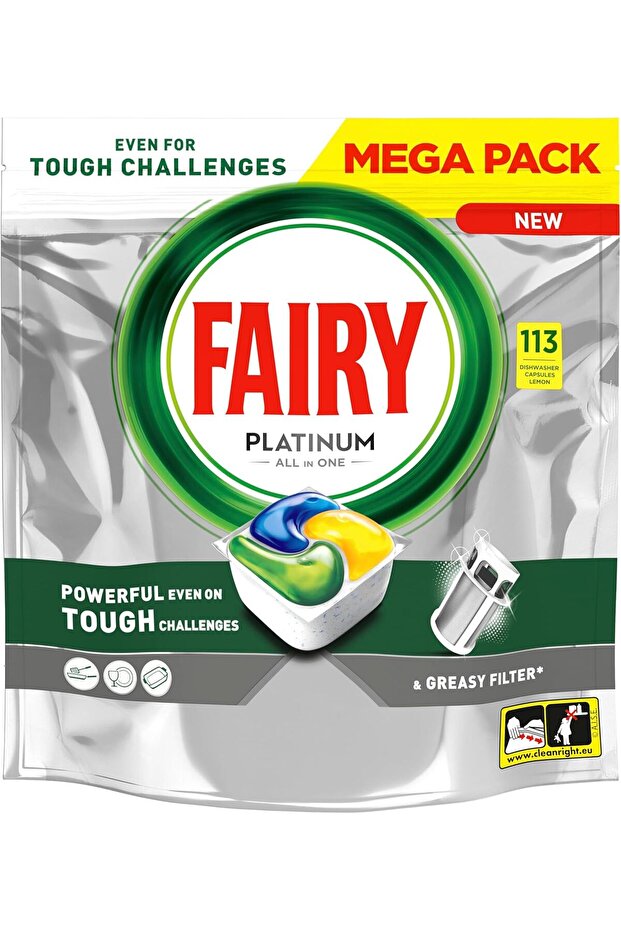 Platinum Lemon Dishwasher Capsules All in One 113 Tablets for Difficult Dirt Clean Even Greasy