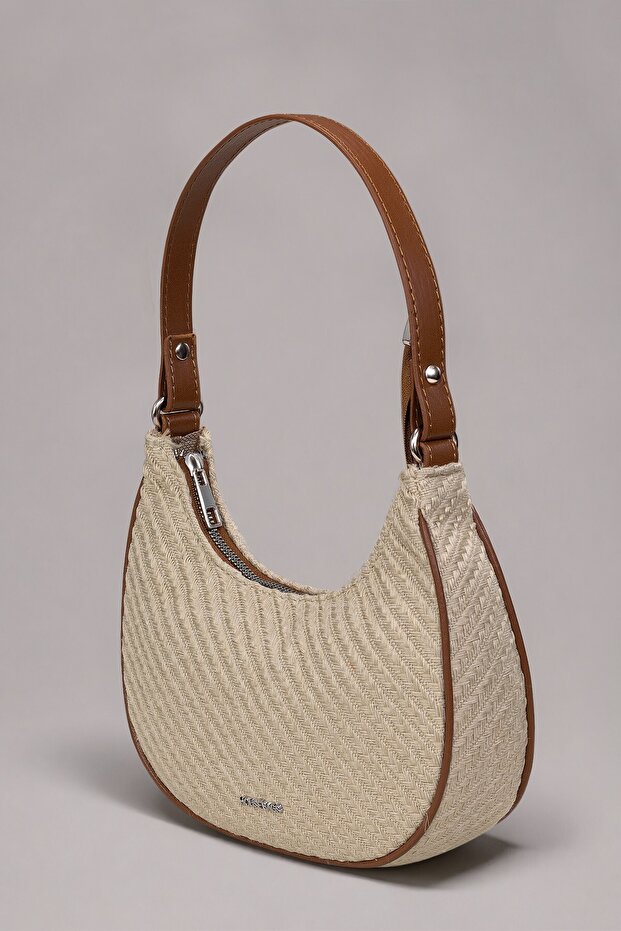 Natural Capri Straw Shoulder Bag – with Pu Leather Details