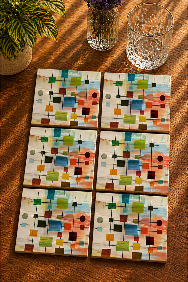 Abstract - Geometric Themed Set of 6 Coasters - Uv Printing Mdf - 10X10 cm