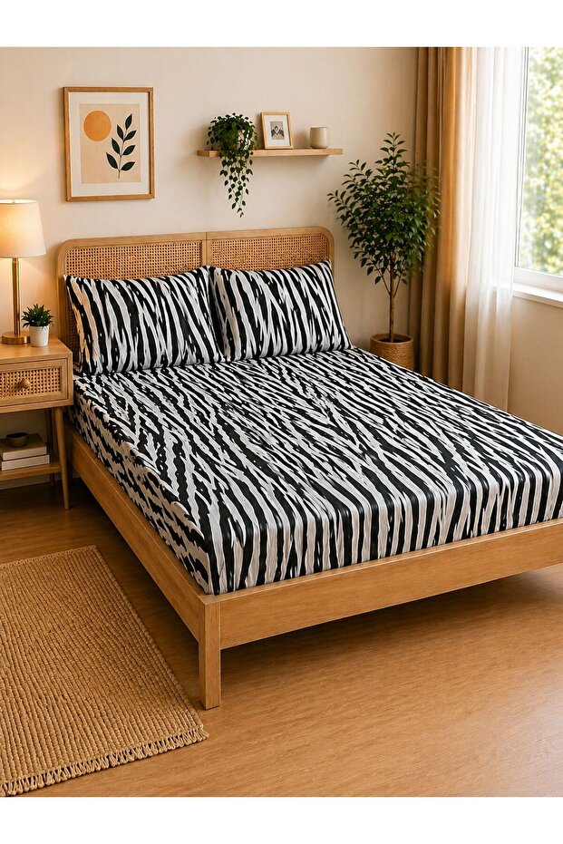 3-Piece Fitted Cotton Bedsheet Set – 1 Fitted Sheet + 2 Pillowcases, Soft & Breathable