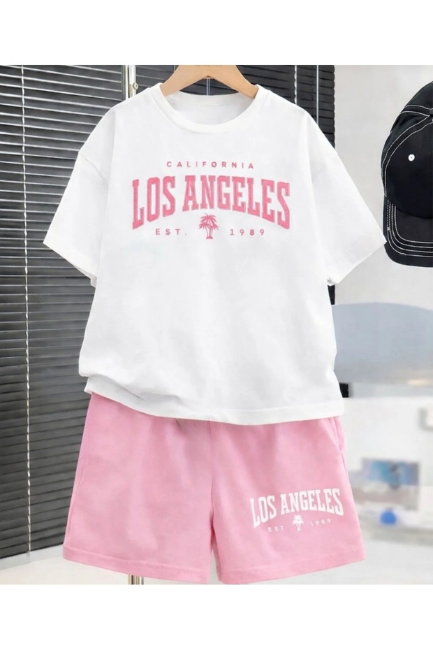 Summer Girls' Losangeles Printed Shorts Two-Piece Set