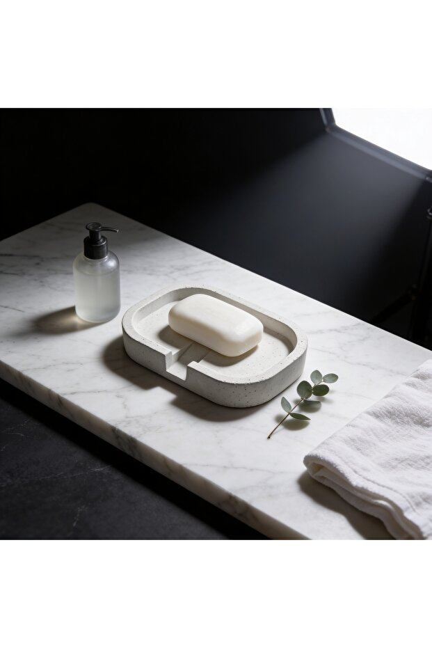 Concrete Soap Dish with Drain Channel Minimal Rectangular Bathroom Accessory