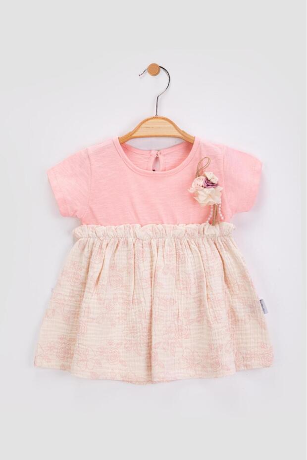 Baby Girl Cotton Printed Muslin Summer Dress with Removable Floral Accessories