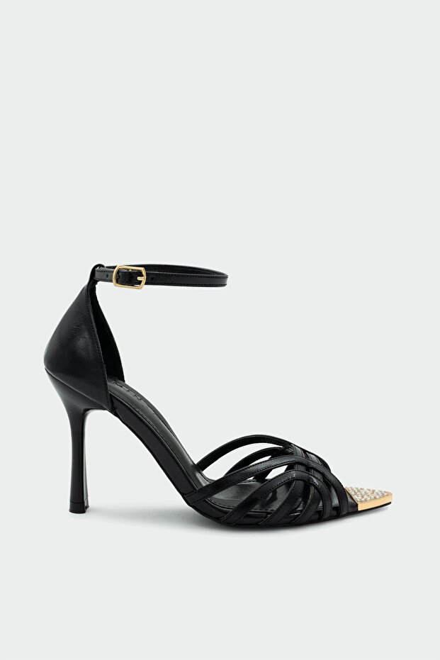 Dream Kafes Model Gold Detailed Women's Black Heeled Shoes