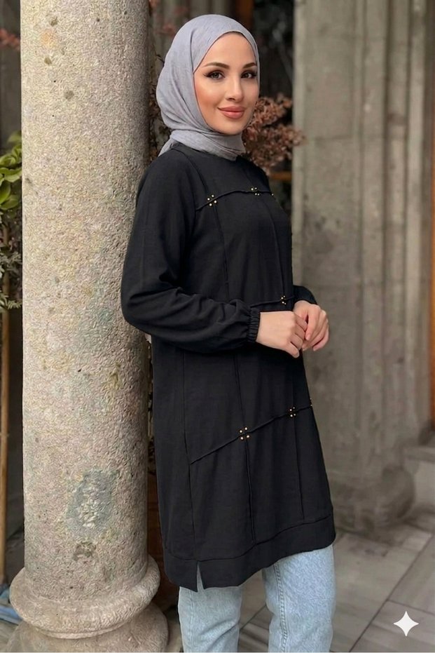 New Season Women's Hijab Tunic with Pearl Embroidery, Comfortable Cut