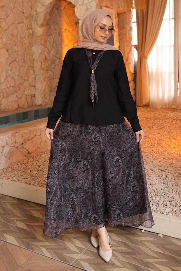 Black Scarf Detailed Chiffon Skirt Set