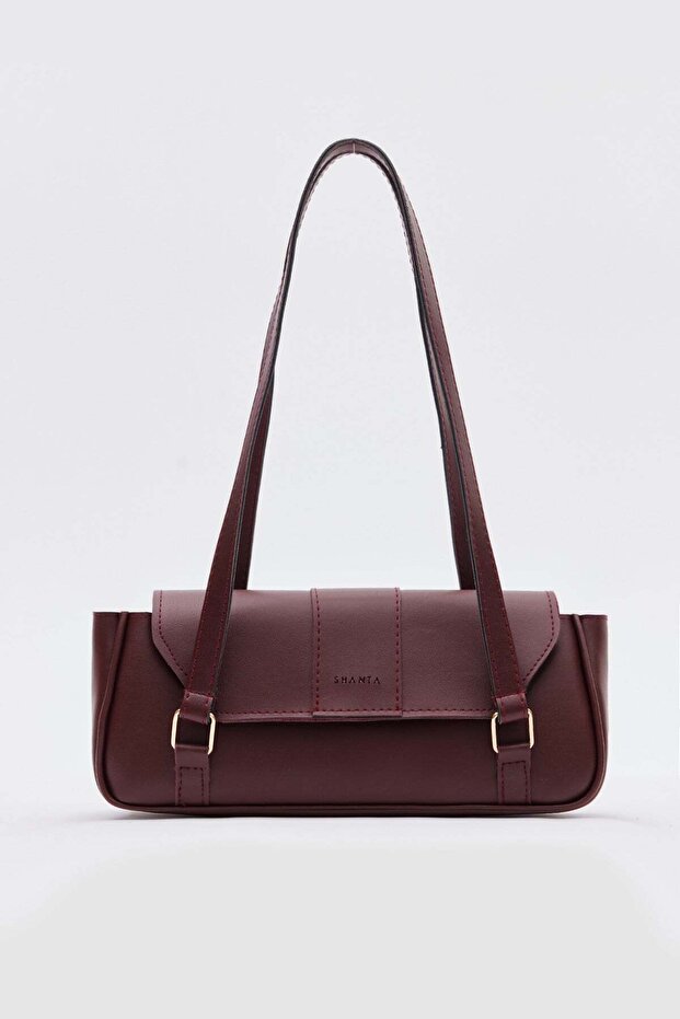 Burgundy D59 Zippered Modern Minimal Design Long Strap Large Volume Daily Women's Hand and Shoulder Bag