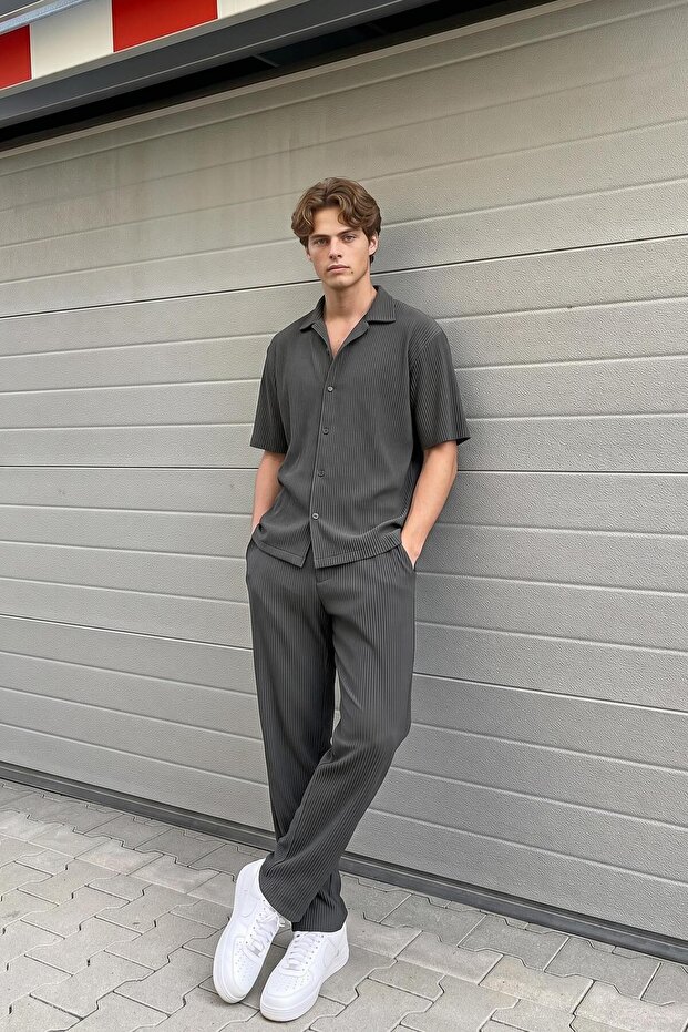 Ribbed oversize shirt anthracite