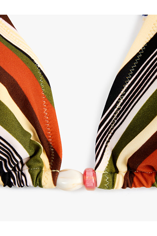 Halter Neck Striped Triangle Bikini Top - 6