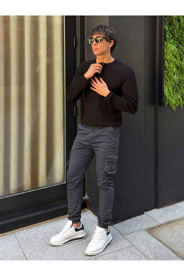 Men's Premium Comfort Slim Fit Cargo Pocket Anthracite Trousers