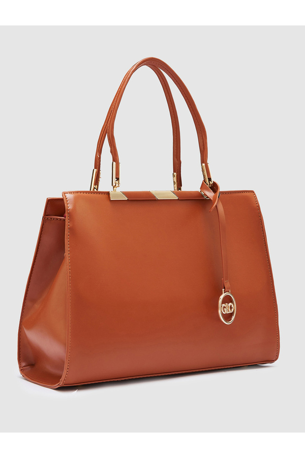 Tan Solid Handbag with Zip Closure - 3