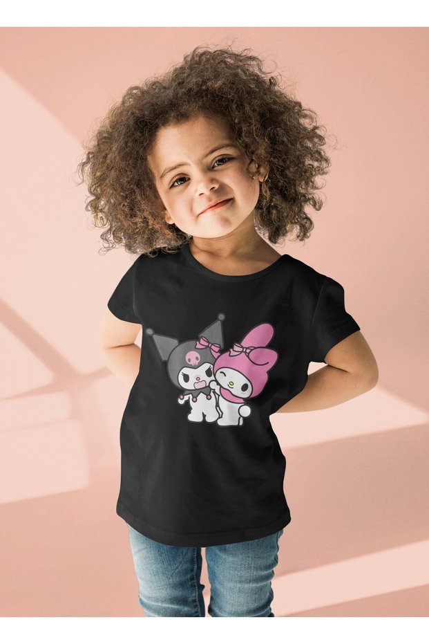 Kuromi and Melody Printed Unisex Cartoon Kids T-Shirt (1-12 Years)